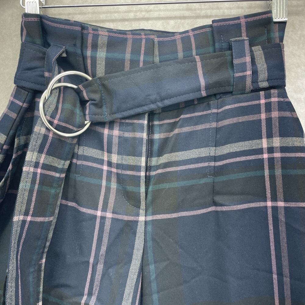 NY & Co 7th Ave 28x33 Women 2 Navy Pink Plaid Pants High Waist Wide Leg Academia - Picture 3 of 10